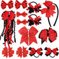 School Hair Accessories Set 14 Pcs Uniform Hair Bow Headband Clips Hair Ties Curly Korker Bows for Little Toddler School Girls (Red Black)