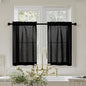 Black Linen Cafe Curtains 30 Inch Length 2 Panels Privacy Light Filtering Semi Sheer Front Door Small Window Treatment Boho Farmhouse Rod Pocket Short Curtains for Bathroom Kitchen Basement RV 26x30