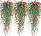 Artificial Hanging Flowers, 3 Pcs Fake Hanging Plants Artificial Vines for Outdoors, Fake Ivy Vine UV Resistant No Fade Faux Plants for Indoor Outside Garden Patio Yard Greenery Decoration (Dark Red)