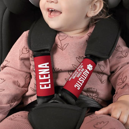callie Medical ID on Seatbelt Covers -Autism Seatbelt Cover for Kid in Car Seats, Custom Set of 2 Multicolor Emergency Alert Carseat Straps with Name and Text Set, Gift for Allergy Autism Kids Family