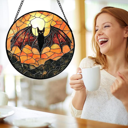 Stained Glass Window Hanging, Black Bat Sun Catcher for Door Home Decor Animal Suncatcher Christmas Mother's Day Birthday Gifts for Women Men Mom and Nana 11.8 in