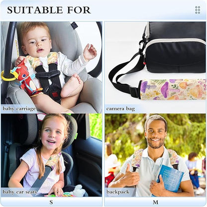 2 Pack Seatbelt Covers Seat Belt Cover Pad for Adults Boys Girls Car Seat Strap Covers Pads Cushion Universal Shoulder Strap Pad Protector for Backpack Camera Bag 10x7.7Inch Mushroom Colorful Pattern