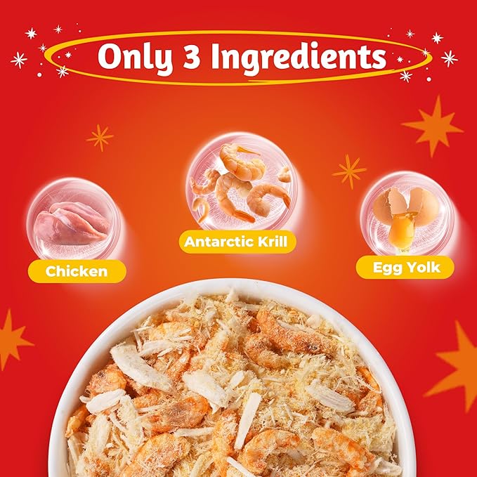 Just Try 8 OZ Raw Antarctic Krill Freeze Dried Cat & Dog Food Toppers Mixers Meal Toppers Low Calorie with Real Chicken Egg Yolk, High Protein Food Toppers Omega 3 for Picky Eaters Skin & Coat Support