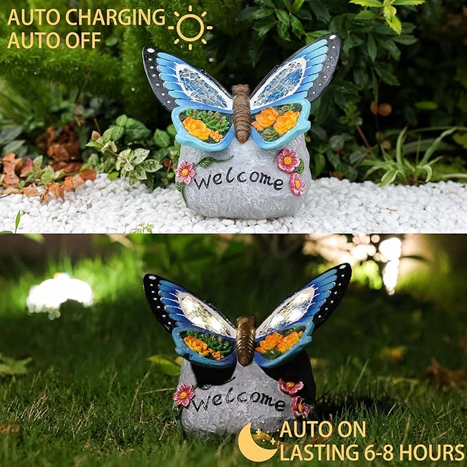 Yiosax-Garden Statue Butterfly Decor-Solar Outdoor Butterfly Light-Butterfly Figurine Decoration for Patio,Balcony,Yard,Lawn Ornament Garden Gift Women Mom