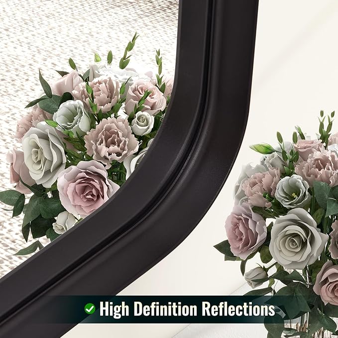 30"x22" Black Bathroom Mirror - Modern Mirror for Wall with Rounded Corners，Bathroom Mirrors for Vanity, Aluminum Alloy Framed Mirror Portrait or Landscape Hang, Rectangle Mirrors for Bedroom