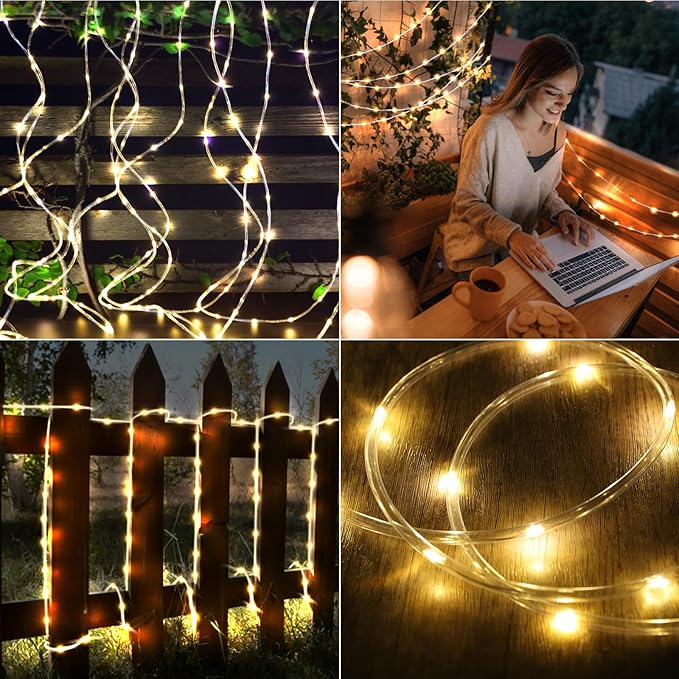 WIND STAR Solar Rope Lights Outdoor, 72FT 200 LED Solar Powered Tube String Lights Decorative with Remote, 8 Modes IP67 Waterproof, for Yard Garden Fence Party Camping Wedding, Warm White