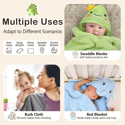 OFUSUY 6 PCS Baby Bath Towels, 3 PCS Animal Hooded Baby Towels & 3 PCS Washcloths, Baby Bath Towels for Infants & Toddlers - Soft & Ultra Absorbent, Cute Newborn Bath Essentials Gifts for Boys & Girls
