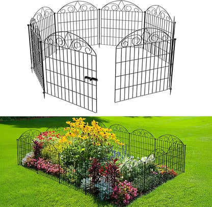 SUNLAX 10 Panels Garden Fence 20ft(L) x 24in(H) Metal No Dig Fence Animal Barrier for Dogs Temporary Fence for Backyard Outdoor Garden with Gate