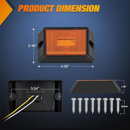 Nilight Side Marker Light 4PCS Square 3LED Red Amber Front Rear Clearance Indicator Lights Reflective Lens Surface Mounted Waterproof for 12V Truck Trailer RV Boat