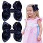 OAOLEER 2PCS 3.5inch Hair Bows for Girls，Navy Stain Ribbon Hair Bows Alligator Clips Hair Accessories for Back To School Teen Toddler Girls Kids (Navy)