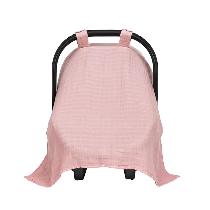 Meracorallo Muslin Baby Car Seat Cover, Lightweight Breathable Soft Infant Carrier Cover Carseat Canopy for Baby Boys and Girls, Pink