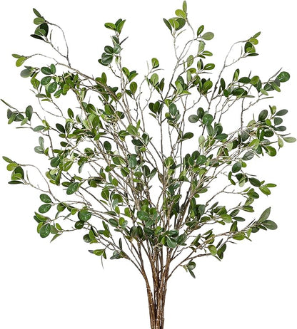 Sggvecsy 43’’ 6Pcs Artificial Ficus Branches Faux Leaf Spray Green Eucalyptus Branches Artificial Greenery Stems Fake Ficus Twig Plants for Home Office Wedding Vase Filler Shop Decoration