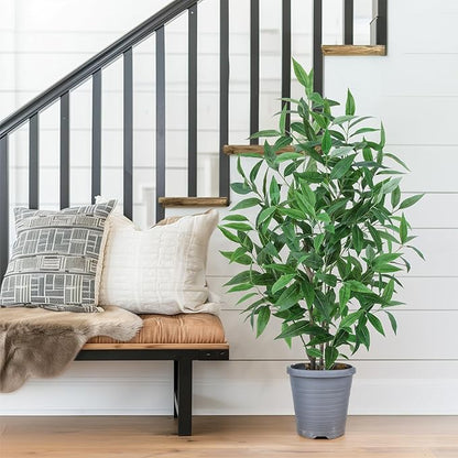 Artificial Eucalyptus Tree, 4ft Tall Fake Silk Plants with Pot, Lifelike Leave and Braches, Realistic Artificial Plants for Home Office Living Room Decor Indoor