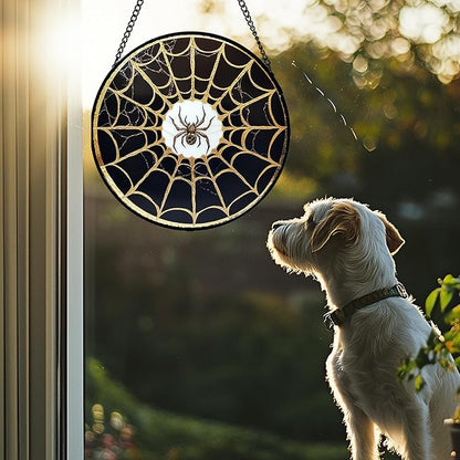 Stained Glass Window Hanging - Black Gold Spider Suncatcher for Door Terrace Garden Home Decor Halloween Sun Catcher Christmas Birthday Gifts for Lovers Women Men Dad Mom Nana 11.8 in