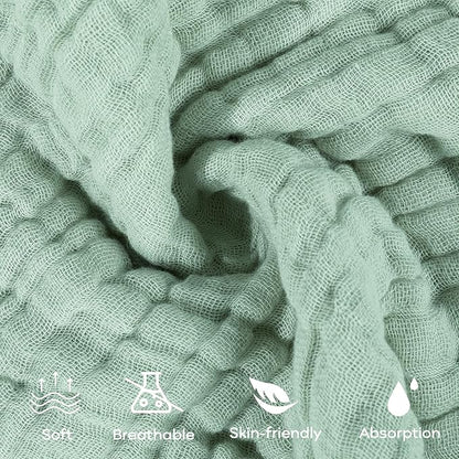 Yoofoss Muslin Baby Washcloths 100% Organic Cotton Face Towels 10 Pack Wash Cloths for Baby 12x12in Soft and Absorbent Baby Wipes (Dark Green)