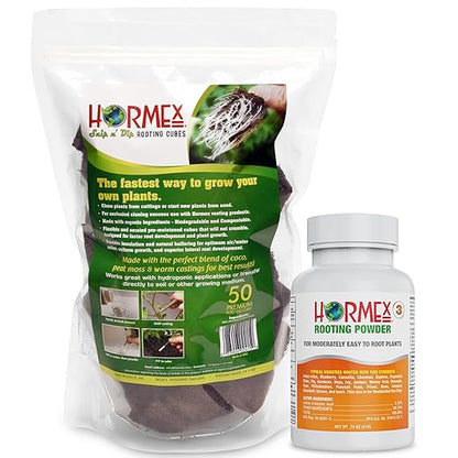 Hormex Rooting Powder #3 & Rooting Cubes Combo - Rooting Hormone for Semi-Softwood Cuttings & Organic Peat Moss Coco Plugs - Fast, Healthy Root Growth for Propagation, Hydroponics, & Seed Starting