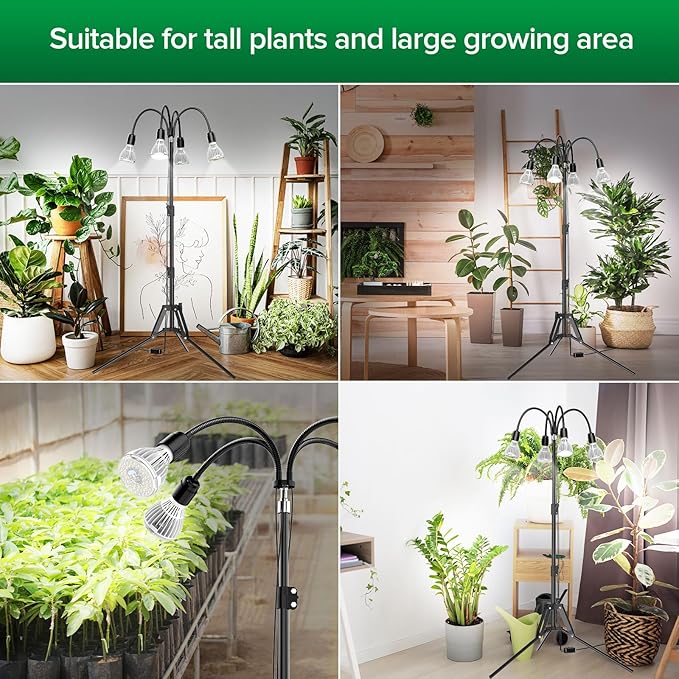 SANSI Grow Lights for Indoor Plants, 128W Full Spectrum Plant Lights for Indoor Growing, 35-64 inches Detachable Tripod Standing Grow Light with High PPFD No Dimmable 4 Pack of Par25 32W Bulb
