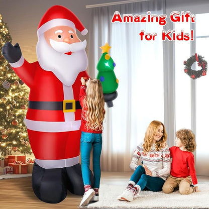 8FT Christmas Inflatable Santa, Large Blow up Santa Claus Yard Decoration Built-in LED Lights, Outdoor Santa Inflatable Christmas Decoration for Xmas Holiday Garden Lawn Patio