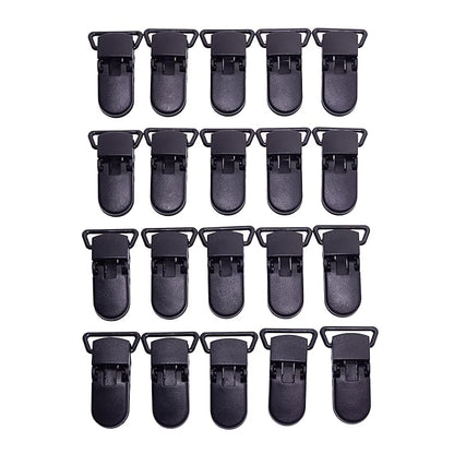 25Pcs Pacifier Clips Holders Suspender Mitten Binky Clip for DIY Dummy Chain Baby Blankets Bib Holder Suit for 20mm Ribbon (Black)