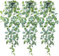 LOYWREE 3 Pack Fake Hanging Plants - Small Potted Plants with Green Eyebrow-Leaf Trailing Vines, Indoor Outdoor Aesthetic Decor for Office, Living Room Shelf & Home Accent (Black Pot)
