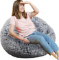 Fluffy Bean Bag Chair, 3FT Round Memory Foam Filled Bean Bag for Teens & Kids, Ultra Soft Faux Fur Fabric Bean Bag Chairs for Playroom, Living Room, Bedroom, Gray