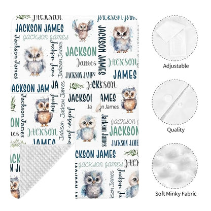 Personalized Baby Car Seat Cover Winter Custom Minky Carseat Cover Boy Girls with Name Owl Carseat Canopy Customized Car Seat Canopy Infant Carrier Covers Nursing Cover Toddler Blanket