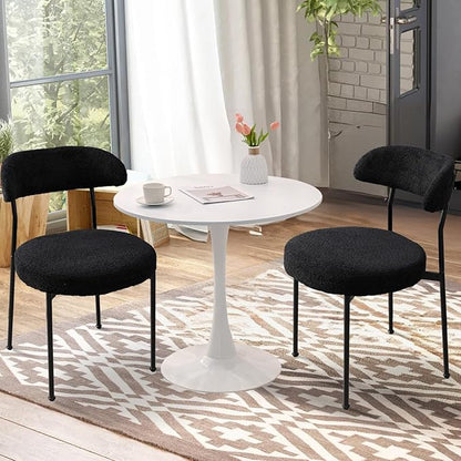SoarFlash Kitchen Table and Chairs for 2, 31.5" Dining Table Set for 2 with Boucle Upholstered Chairs, 3 Piece Round Kitchen Table Set, Dining Room Table Set for Small Space, Apartment, Black/White