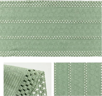 Artoid Mode Light Green Farmhouse Woven Rustic Hollow Table Runner, Seasonal Holiday Hollow Kitchen Dining Table Decoration for Home Party Decor 12x120 Inch