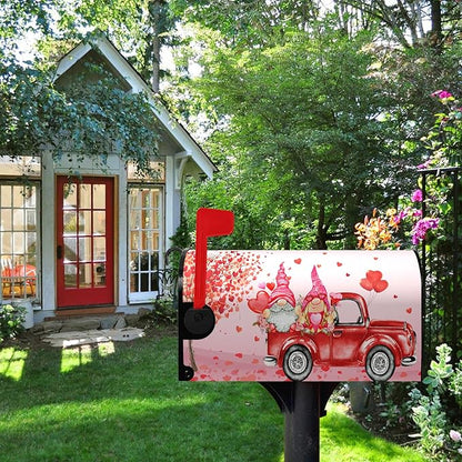 Valentine Mailbox Covers Magnetic Large Size Valentines Day Mail Box Post Cover Gnome Red Heart Truck Letterbox Wrap Happy Valentine's Day Waterproof Mailbox Cover 25.5 X 21 Inch
