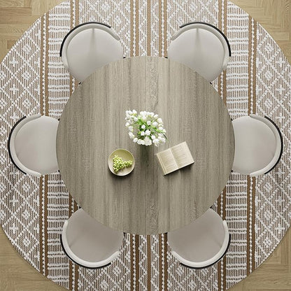 IRONCK 51" Round Dining Table for 6, Wood Kitchen Table with Metal Base, Space Saving Industrial Circle Dinner Table for Kitchen Dining Room, Gray