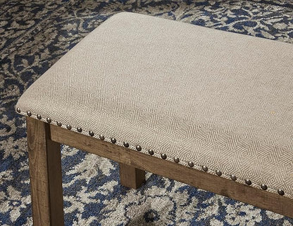 Signature Design by Ashley Moriville Casual Rustic Upholstered Dining Bench, Grey & Brown