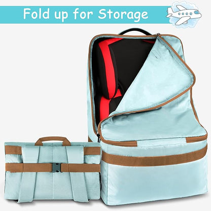 YOREPEK Padded Car Seat Travel Bag for Air Travel, Carseat Cover Backpack with Shoulder Straps, Large Carseat Gate Check Bag, Baby Travel Essential(Light Cyan)