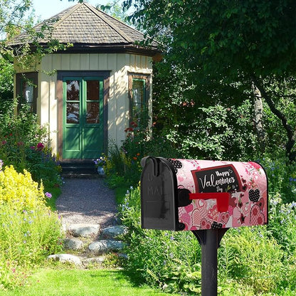 Happy Valentine's Day Mailbox Cover - Red Love Heart Magnetic Mailbox Cover - Floral Holiday Letter Post Box Wrap - Standard Size 18" X 21" for Garden Outdoor Yard Decor