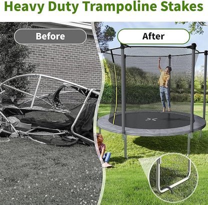 12 Inches Trampoline Wind Stakes 16-Pack, Heavy Duty U Stakes for Ground, Trampoline Tie Down Anchor Kit for Swing Set and Soccer Goal Galvanized Steel Anchors Black