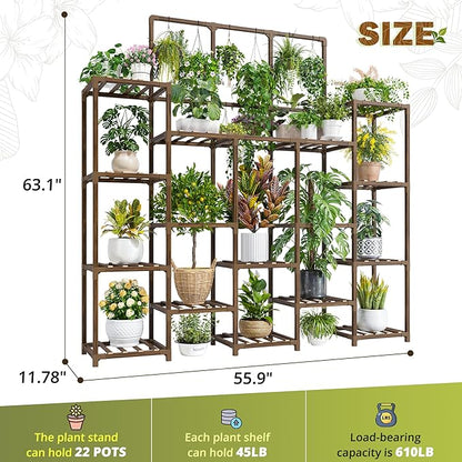 EnHomee Plant Stand Indoor Tall Plant Stand Outdoor Large Wood Plant Shelf Indoor for 22 Pots Plants,4-tiers Plant Holder for Patio Living Room Gardening Balcony, 55.9" Wx63.1 Hx11.78 D