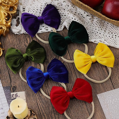YanJie Velvet Baby Girl Bows Nylon Headbands Soft Newborn Bows Handmade Baby Headbands Hairbands Hair Accessories for Infants Toddlers Child