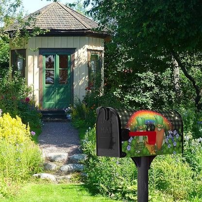 St. Patrick's Day Mailbox Cover Green Checkered Leprechauns Magnetic Mailbox Covers Gnomes Hat Shamrock Coin Clover Mailbox Wrap Rainbow Butterfly Loads of Luck Letter Post Box Cover