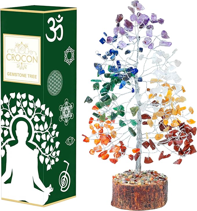 "Seven Chakra Healing Crystals Tree Bonsai Desk Decor for Women Room & Office Decor Spiritual Gift Meditation Crystals Home room decor cute house warming gifts for women Mom Birthday her - 10"""