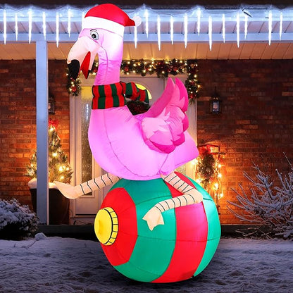 Joiedomi 6 ft Christmas Inflatable Flamingo on Ornament Decorations, Blow Up Inflatables with Build-in LEDs for Christmas Party Indoor, Outdoor, Yard, Garden, Lawn Décor, Holiday Season