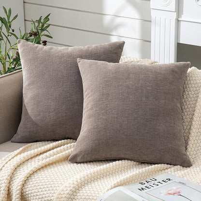 GAWAMAY Decorative Chenille Throw Pillow Covers 24x24 Inch Pack of 2, Soft Square Couch Pillow Cover for Sofa Cushion Living Room Bedroom Pillowcases Taupe Grey 60x60cm (ONLY Covers)