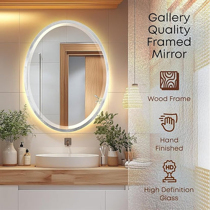 OVALCREST - Oval Wooden Beveled Wall Mirror for Home Decor, Bathroom, Vanity, Bedroom, Living Room, Hallway - London Style (Silver Leaf with Brown Antique) 21.1 x 31.1