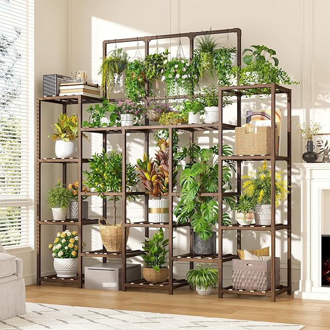 EnHomee Plant Stand Indoor Tall Plant Stand Outdoor Large Wood Plant Shelf Indoor for 22 Pots Plants,4-tiers Plant Holder for Patio Living Room Gardening Balcony, 55.9" Wx63.1 Hx11.78 D