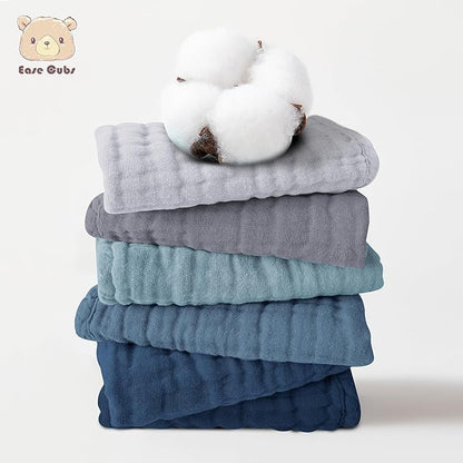 Ease Cubs 12 Pack Muslin Washcloths for Baby - 100% Cotton Baby Wash Cloths for or Baby Face Body Comfy and Soft for Newborn Infants Kids Girls and Boys - 12"x12" - Slate, Grey and Navy Series