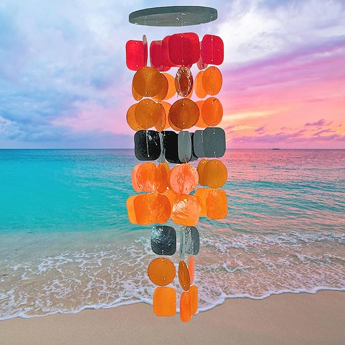 Bellaa 20720 Wind Chimes for Outside Capiz Sea Glass Shells Orange Red Black Outdoor Windchimes Home Garden Patio Yard Lawn Unique Gifts Mom Grandma
