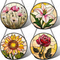 Stained Glass Window Hanging 4 Pcs Set Lily Rose Sunflower Poppy Large 11.8" - Flower Suncatcher Door Garden Sun Catcher Decor Birthday Mother's Day for Wife Woman Nana Girl