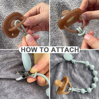 Cuddle Campus Silicone Pacifier Clip Holder with One Piece Design,Soft Flexible Binky Clips with Texture for Baby Boy and Girl Pack of 4