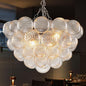 Hand Blown Glass Bubble Ball Chandelier Nickel-Plated 20" Small Pendant Lights Swirled Art Deco Cluster Ribbed Globe Blown Glass Chandeliers for Dining Room Bathroom Entry Bedroom