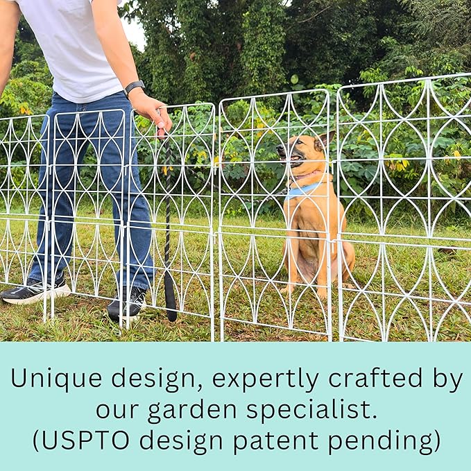 ShopLaLa Decorative Garden Fence (10 Panels) 12.5in(L) x 31in(H) Animal Barrier Fencing Rustproof White Metal Wire Flower Edging for Landscape, Tall Large No Dig Fences Back Yard Pet Porch Gate D-F30D