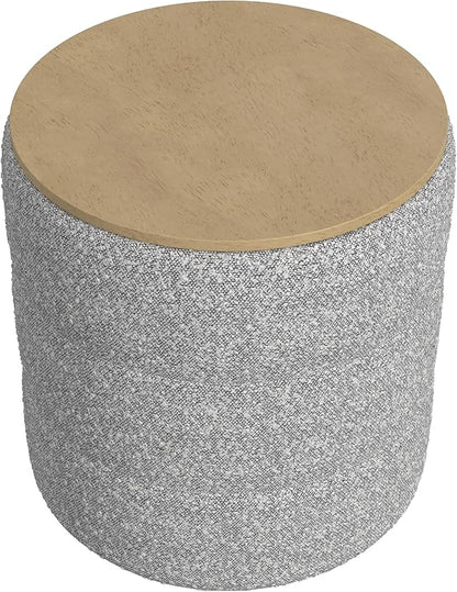 HomePop Channel Storage Ottoman with Wood Top - Cream Boucle with Gray Yarns