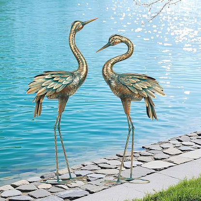 Shorayn Metal Crane Garden Statue, Garden Sculptures & Statues, Bronze Crane Ornaments Yard Art for Backyard Patio Lawn Decorations
